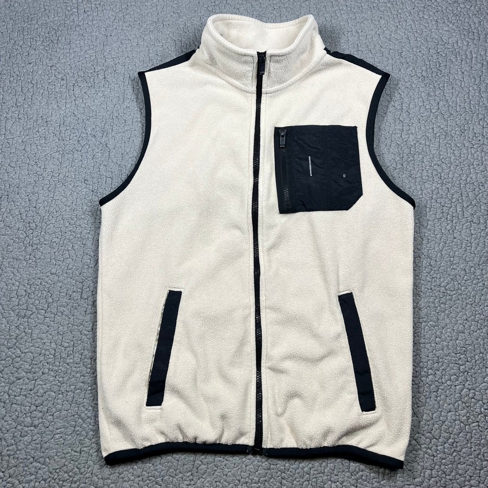 Nike Therma-FIT Fleece Vest Mens XS Cream Black Full Zip DQ5105-206